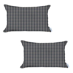 Set of 2 Gray Houndstooth Lumbar Pillow Covers