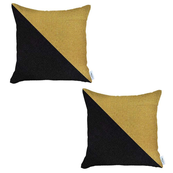 Set of 2 Black and Yellow Diagonal Pillow Covers