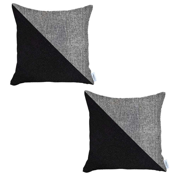 Set of 2 Gray and Black Diagonal Pillow Covers