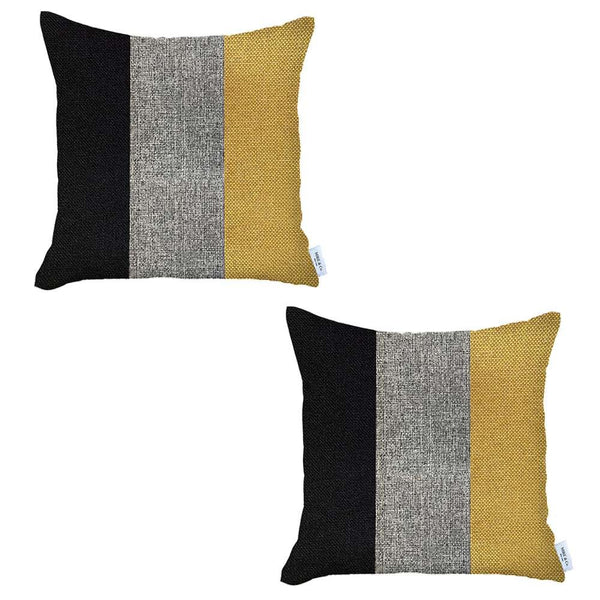 Set of 2 Modern Yellow Striped Pillow Covers
