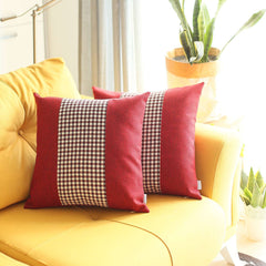 Set of 2 Red and Black Houndstooth Pillow Covers