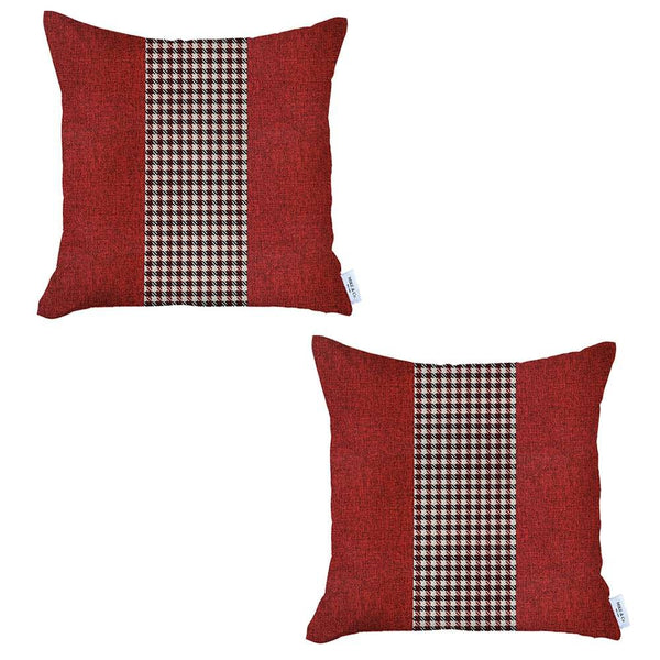 Set of 2 Red and Black Houndstooth Pillow Covers