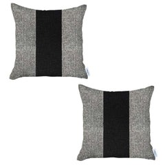 Set of 2 Gray and Black Center Pillow Covers