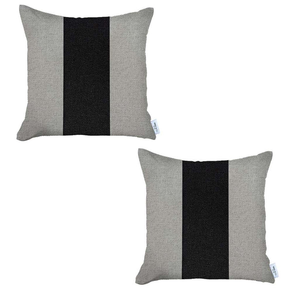 Set of 2 Ivory and Black Center Pillow Covers