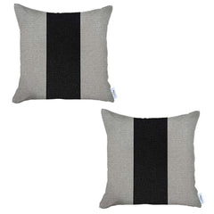 Set of 2 Ivory and Black Center Pillow Covers