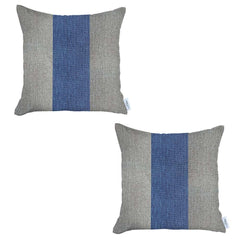 Set of 2 Ivory and Blue Center Pillow Covers