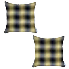 Set of 2 Pale Yellow Houndstooth Pillow Covers