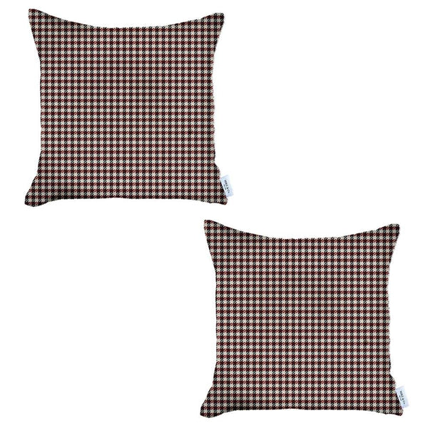 Set of 2 Red Houndstooth Pillow Covers