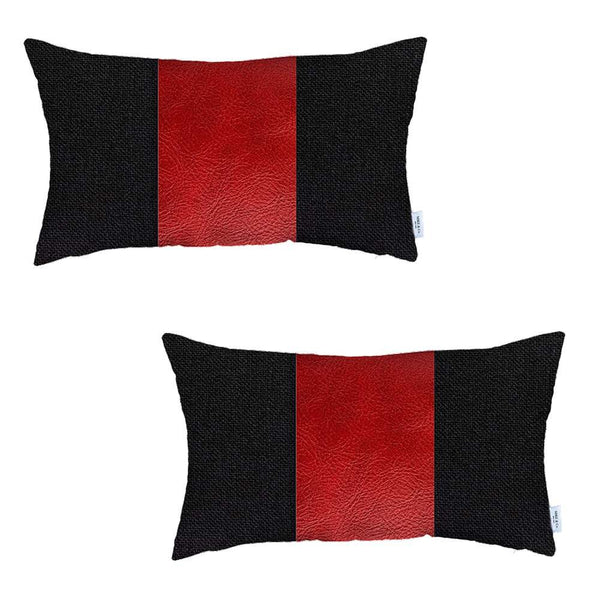 Set of 2 Red Faux Leather Lumbar Pillow Covers