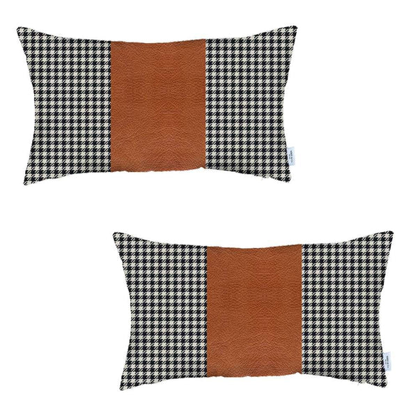 Set of 2 Brown Houndstooth Lumbar Pillow Covers