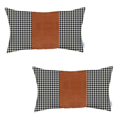 Set of 2 Brown Houndstooth Lumbar Pillow Covers