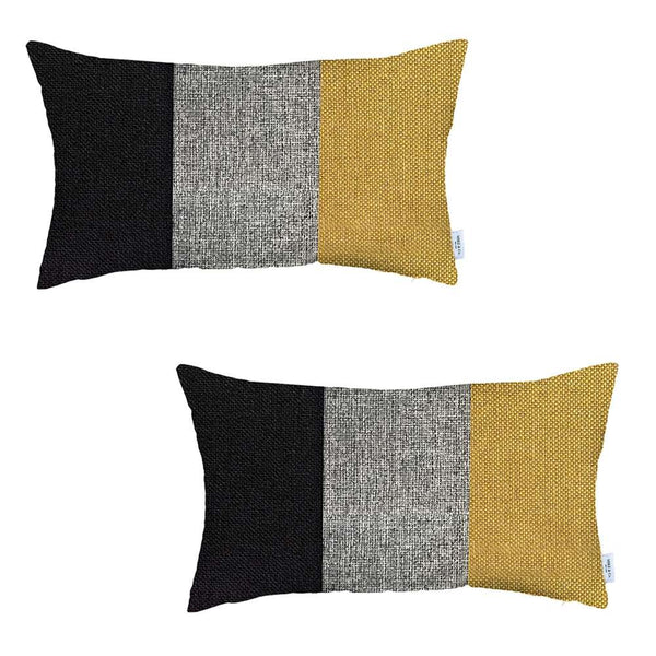 Set of 2 Yellow Segmented Lumbar Pillow Covers
