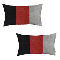 Set of 2 Red Segmented Lumbar Pillow Covers