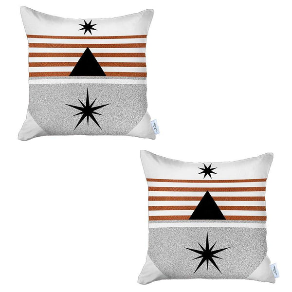 Set of 2 Orange and Ivory Striped Pillow Covers