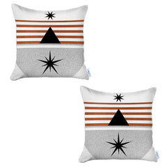 Set of 2 Orange and Ivory Striped Pillow Covers