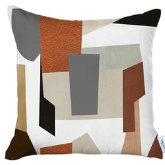 Set of 2 Ivory and Orange Geometric Pillow Covers