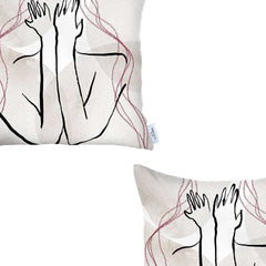 Set of 2 White Boho Chic Printed Pillow Covers