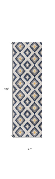 2’ x 10’ Blue and Gray Kilim Pattern Runner Rug