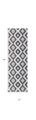 2’ x 10’ Blue and Gray Kilim Pattern Runner Rug