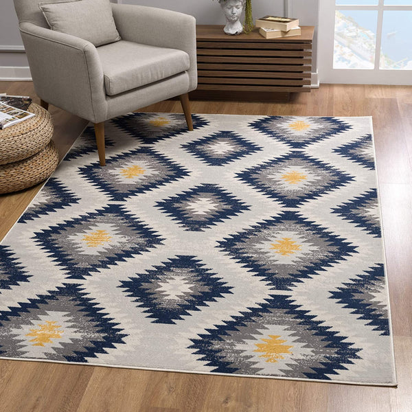 3’ x 5’ Blue and Gray Kilim Pattern Area Rug