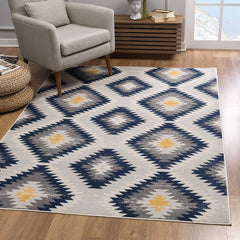 3’ x 5’ Blue and Gray Kilim Pattern Area Rug
