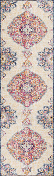 2’ x 10’ Cream Decorative Medallion Runner Rug
