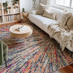 7’ x 10’ Cream Celestial Burst Abstract Area Rug