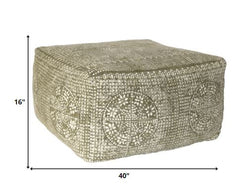 Olive Green Patterned Rectangle Pouf