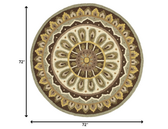 6’ Round Brown Medallion Area Rug