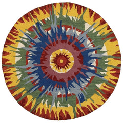 6’ Round Multicolored Burst Area Rug
