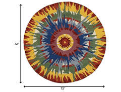 6’ Round Multicolored Burst Area Rug