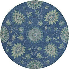 6’ Round Navy and Green Floral Vines Area Rug