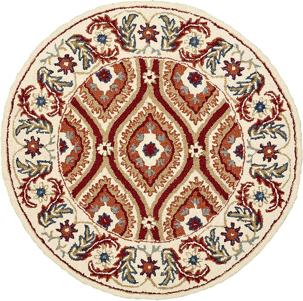 6’ Round Cream and Red Ogee Pattern Area Rug