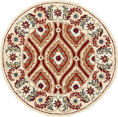 6’ Round Cream and Red Ogee Pattern Area Rug