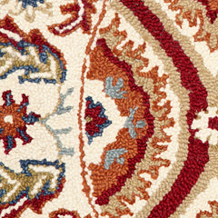 6’ Round Cream and Red Ogee Pattern Area Rug