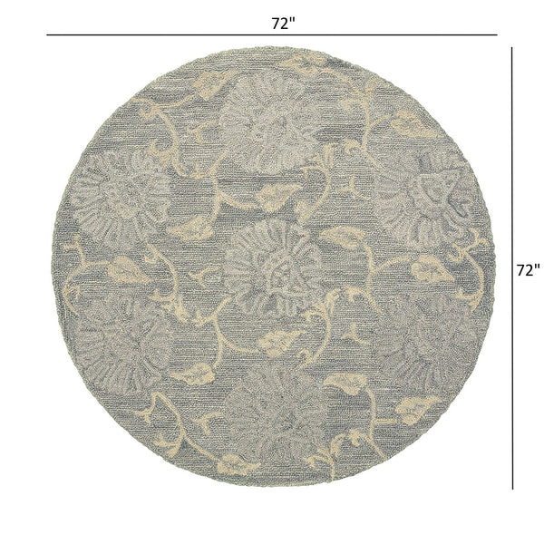 6’ Gray Floral Vines Round Area Rug