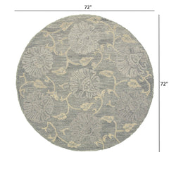6’ Gray Floral Vines Round Area Rug