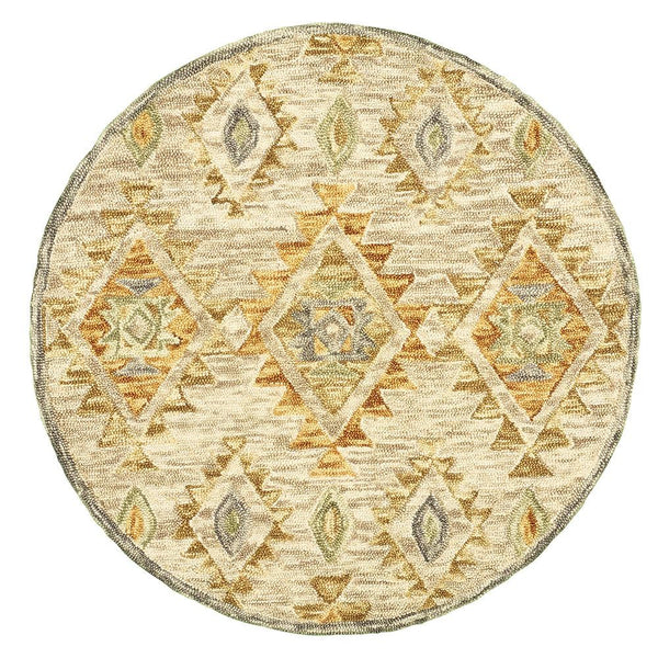6’ Round Beige and Gold Diamond Area Rug