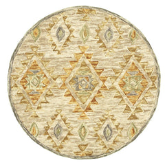 6’ Round Beige and Gold Diamond Area Rug