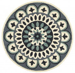6’ Round Blue Floral Bloom Area Rug