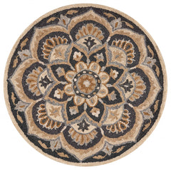 6’ Round Black Flower Blossom Area Rug