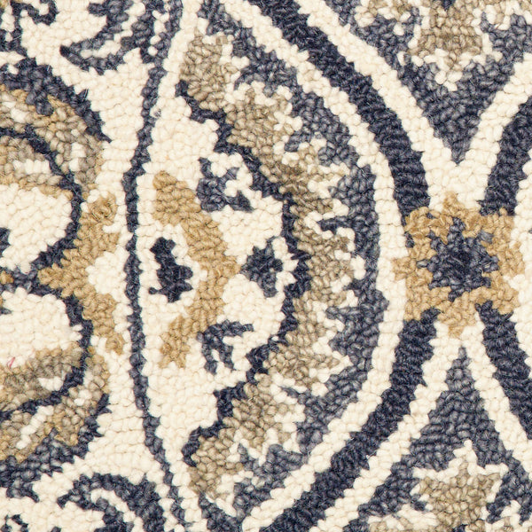 4’ Round Gray and Beige Ogee Pattern Area Rug