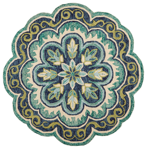 6’ Round Green Floral Artwork Area Rug
