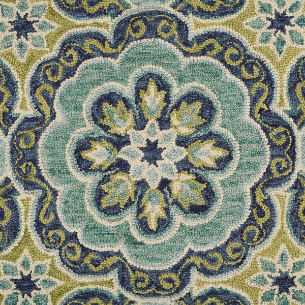 6’ Round Green Floral Artwork Area Rug