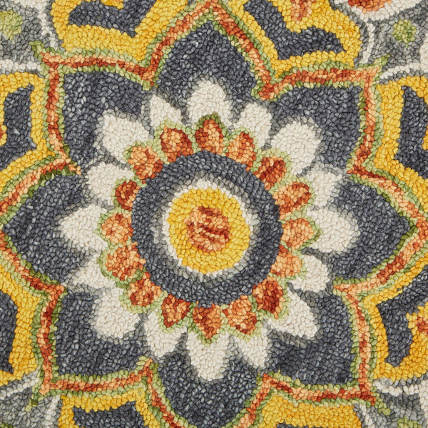 6’ Round Gray and Gold Floret Area Rug