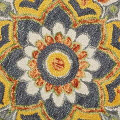 6’ Round Gray and Gold Floret Area Rug