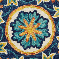 6’ Round Ivory and Navy Decorative Area Rug