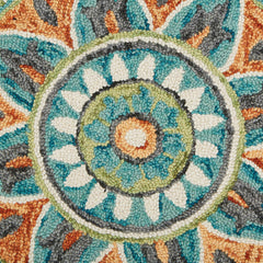 6’ Round Blue and Orange Medallion Area Rug