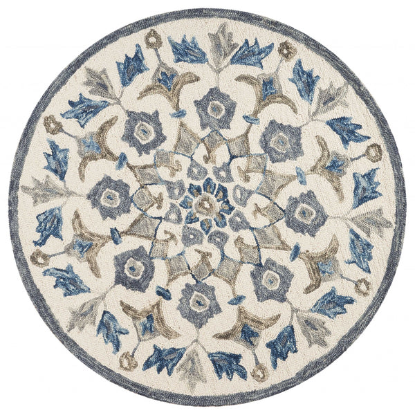 6’ Round Blue Floral Oasis Area Rug