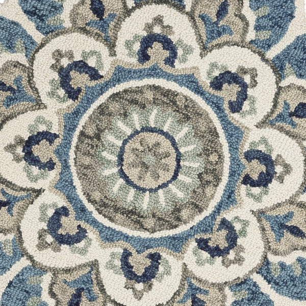 6’ Round Blue Modern Floral Area Rug